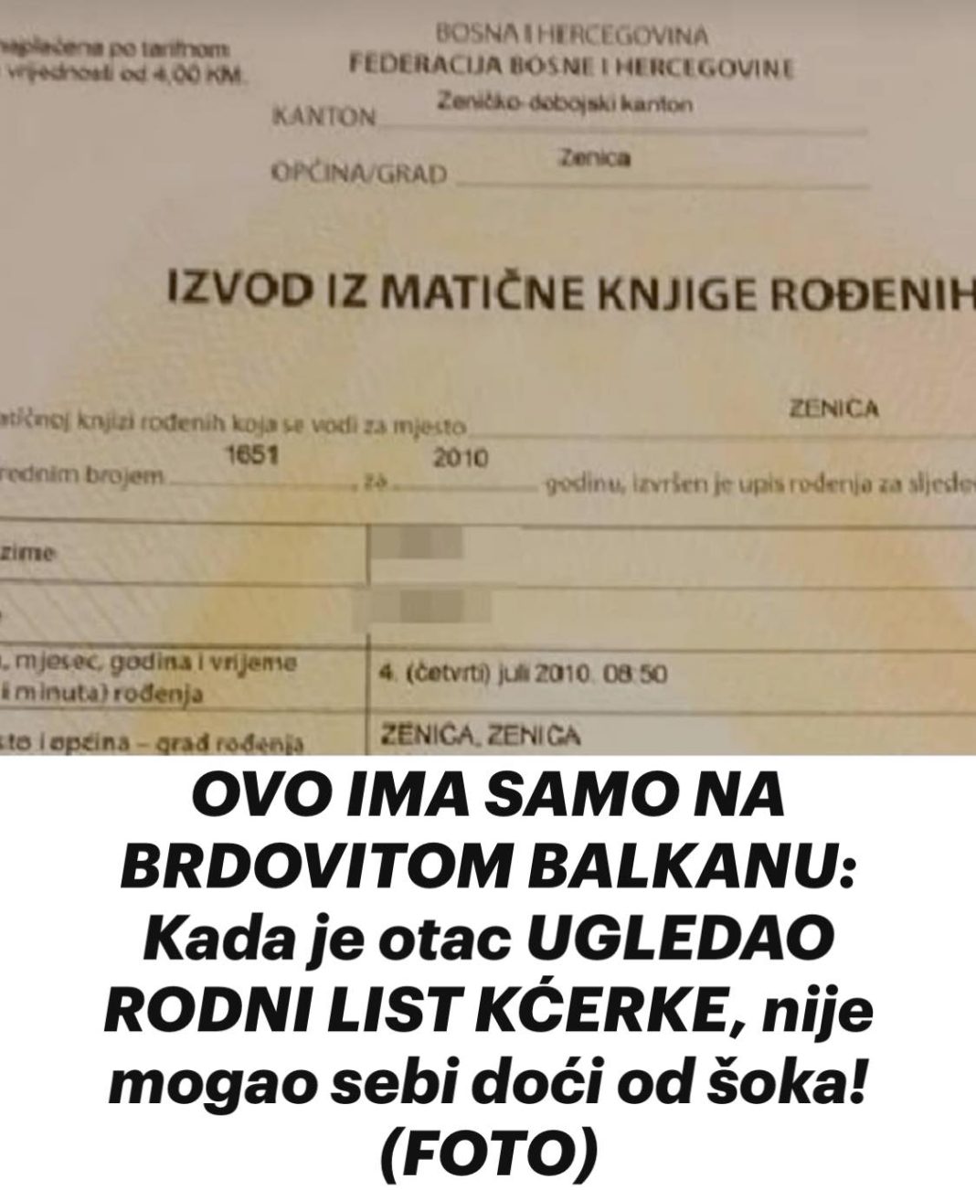 OVO IMA SAMO NA BRDOVITOM BALKANU: Kada je otac UGLEDAO RODNI LIST KĆERKE, nije mogao sebi doći od šoka! (FOTO) - featured image